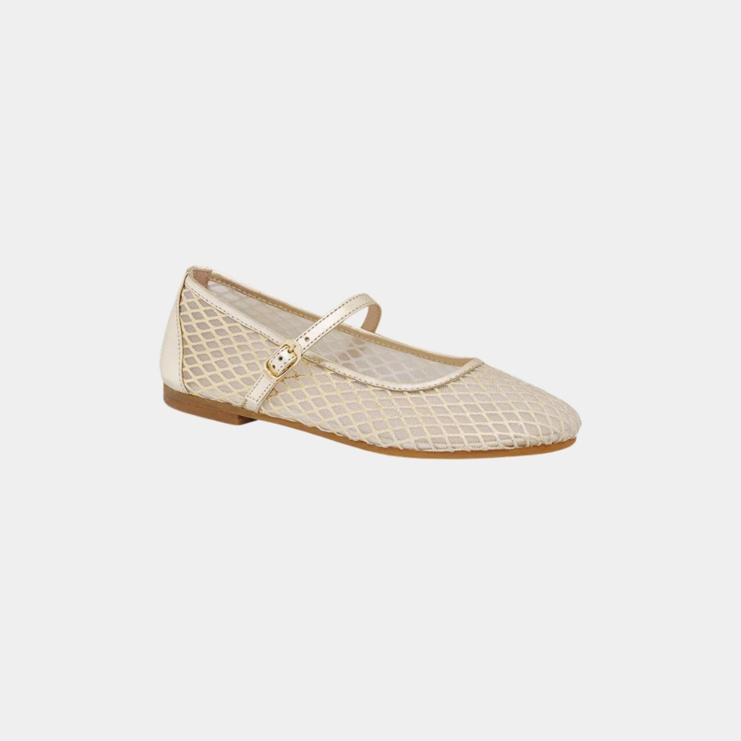 Kids Ballet Flat Gold Tone Smooth Lambskin and Ivory Tulle
