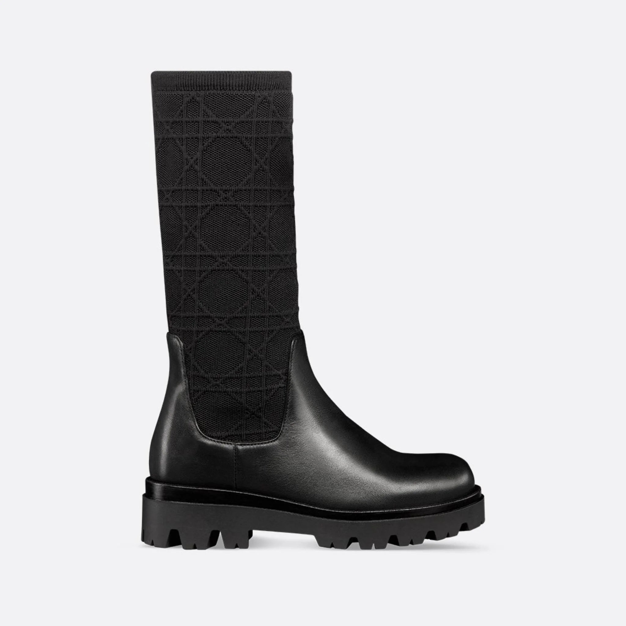 Kids Boot Black Cannage Jacquard Knit and Calfskin