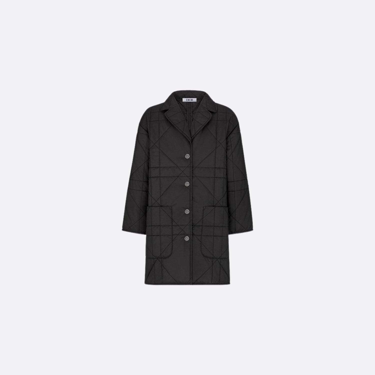 Kids Coat Black Quilted Macrocannage Technical Fabric