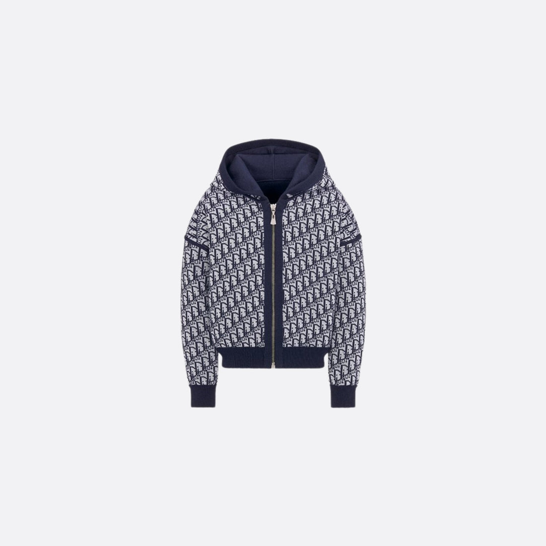 Kids Reversible Navy Blue Wool Knit Zipped Cardigan with Hood