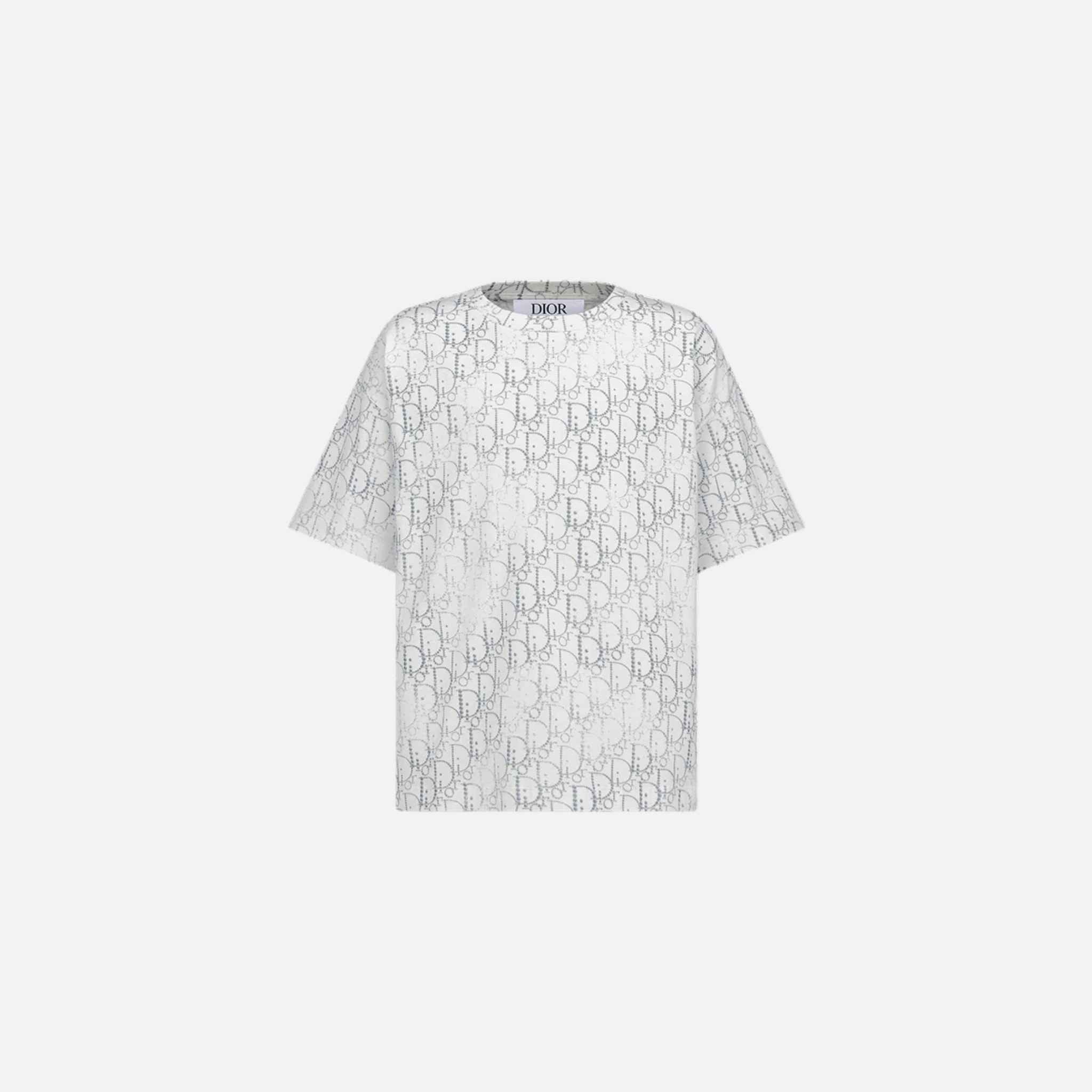 Kids T-Shirt in Ivory Cotton with Silver Oblique Pearl