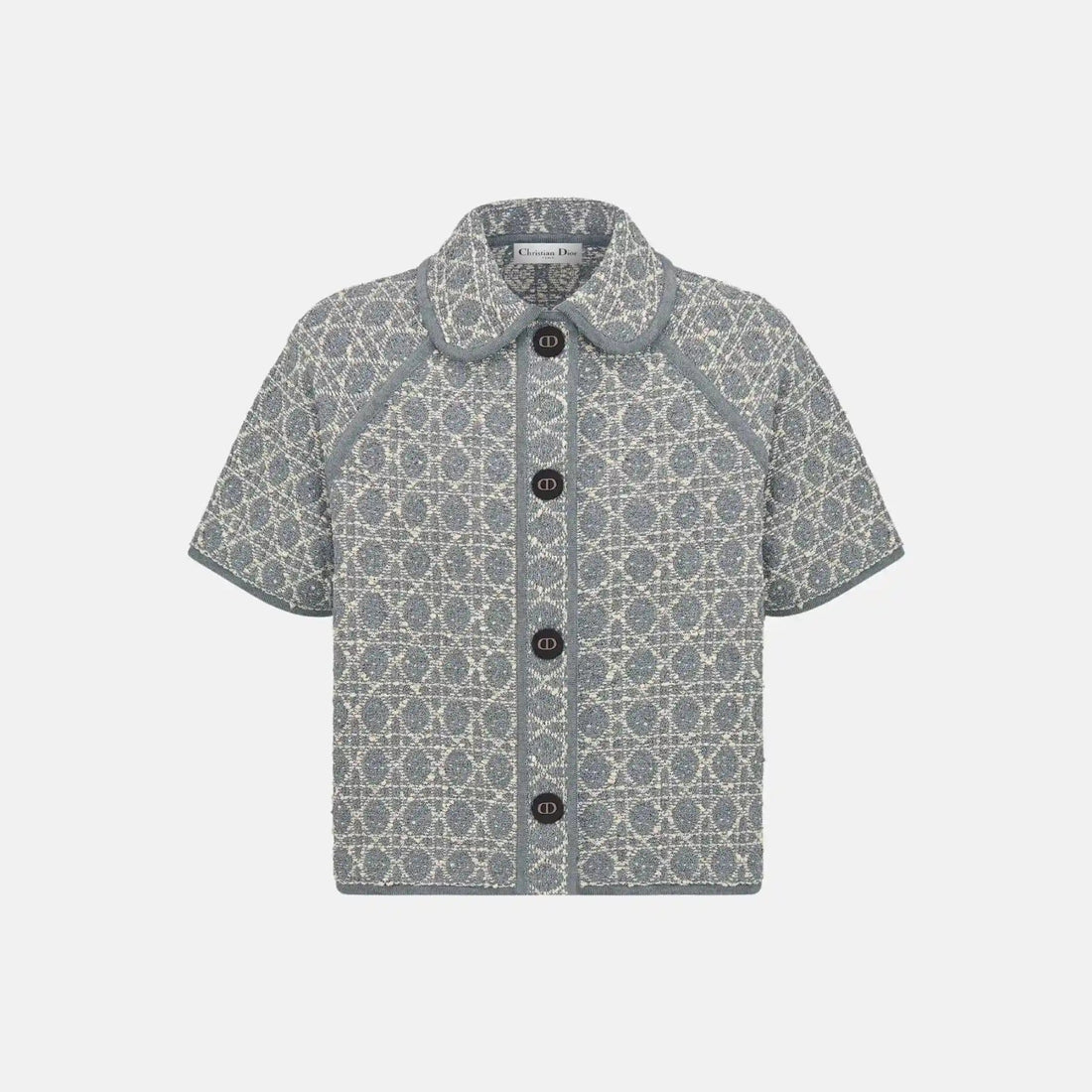 Macrocannage Short Sleeved Jacket In Cotton Blend Tweed