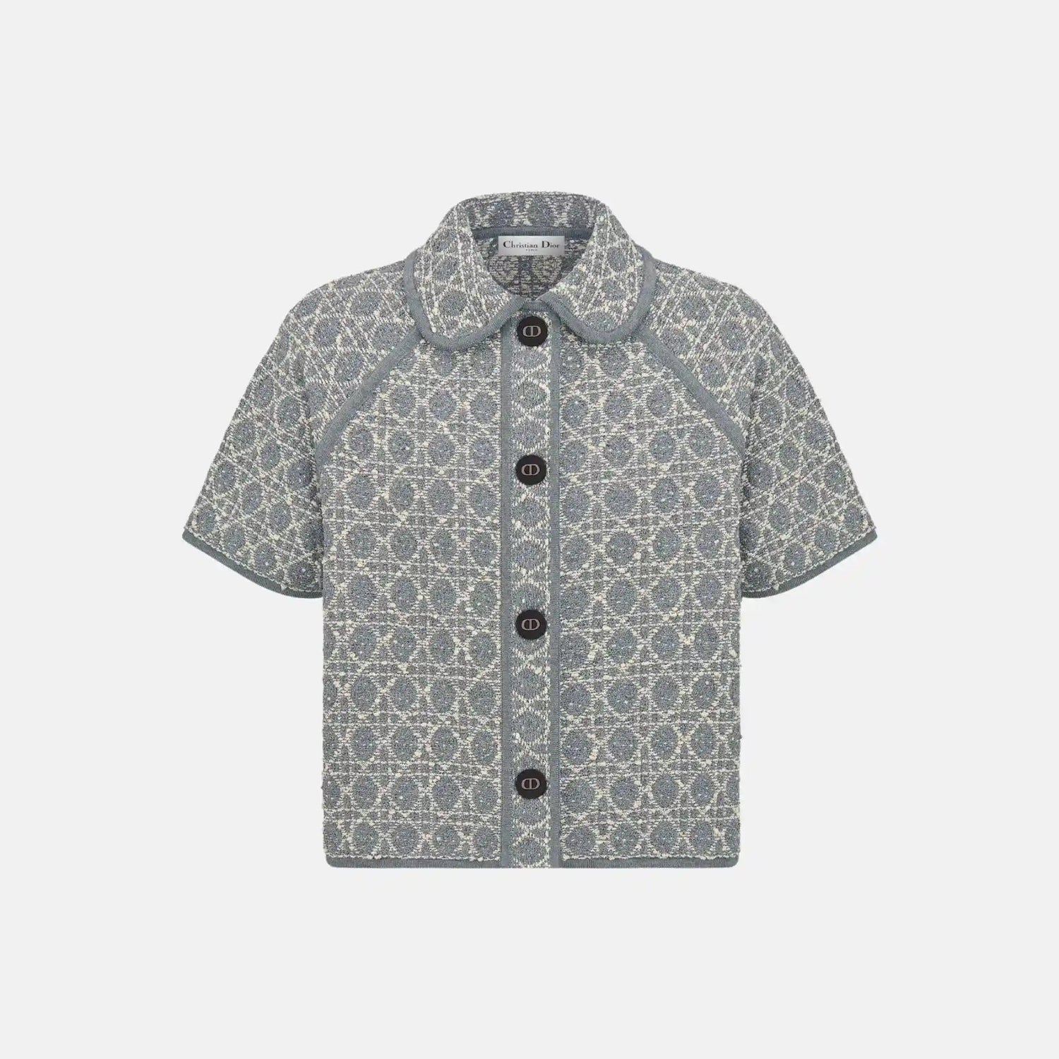 Macrocannage Short Sleeved Jacket In Cotton Blend Tweed