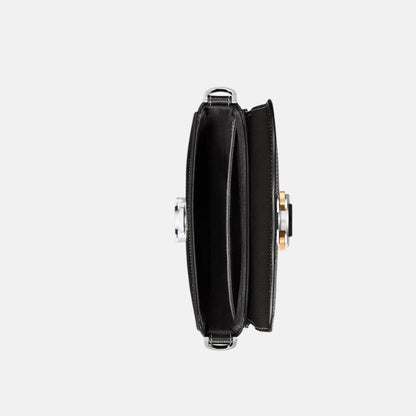 Mini Saddle Messenger Bag With Flap In Black Grained Calfskin