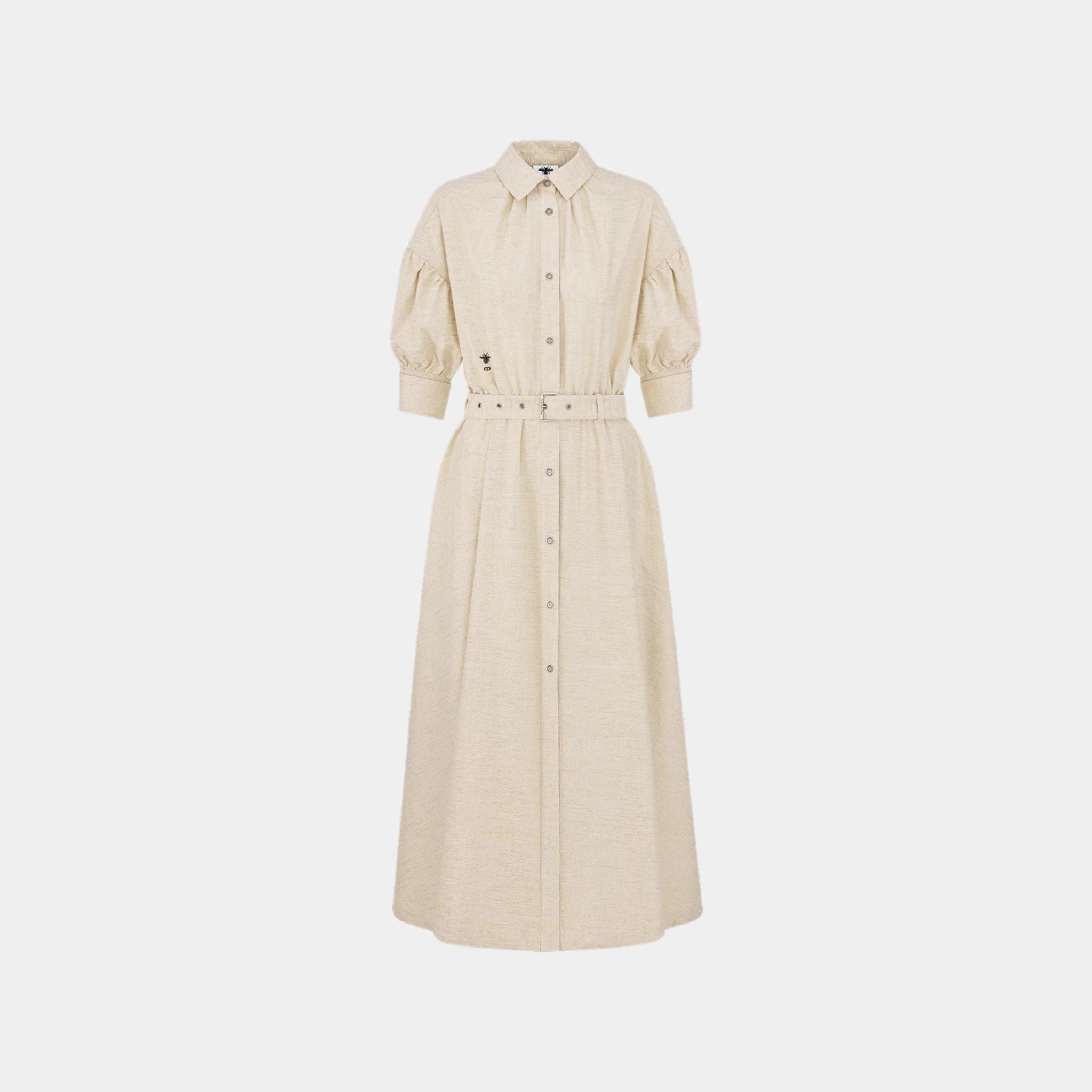Or Mid-Length Flared Dress Gold-Tone Cotton Denim