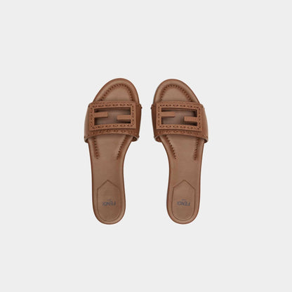 Baguette Leather Slides With Macro Selleria Topstitches