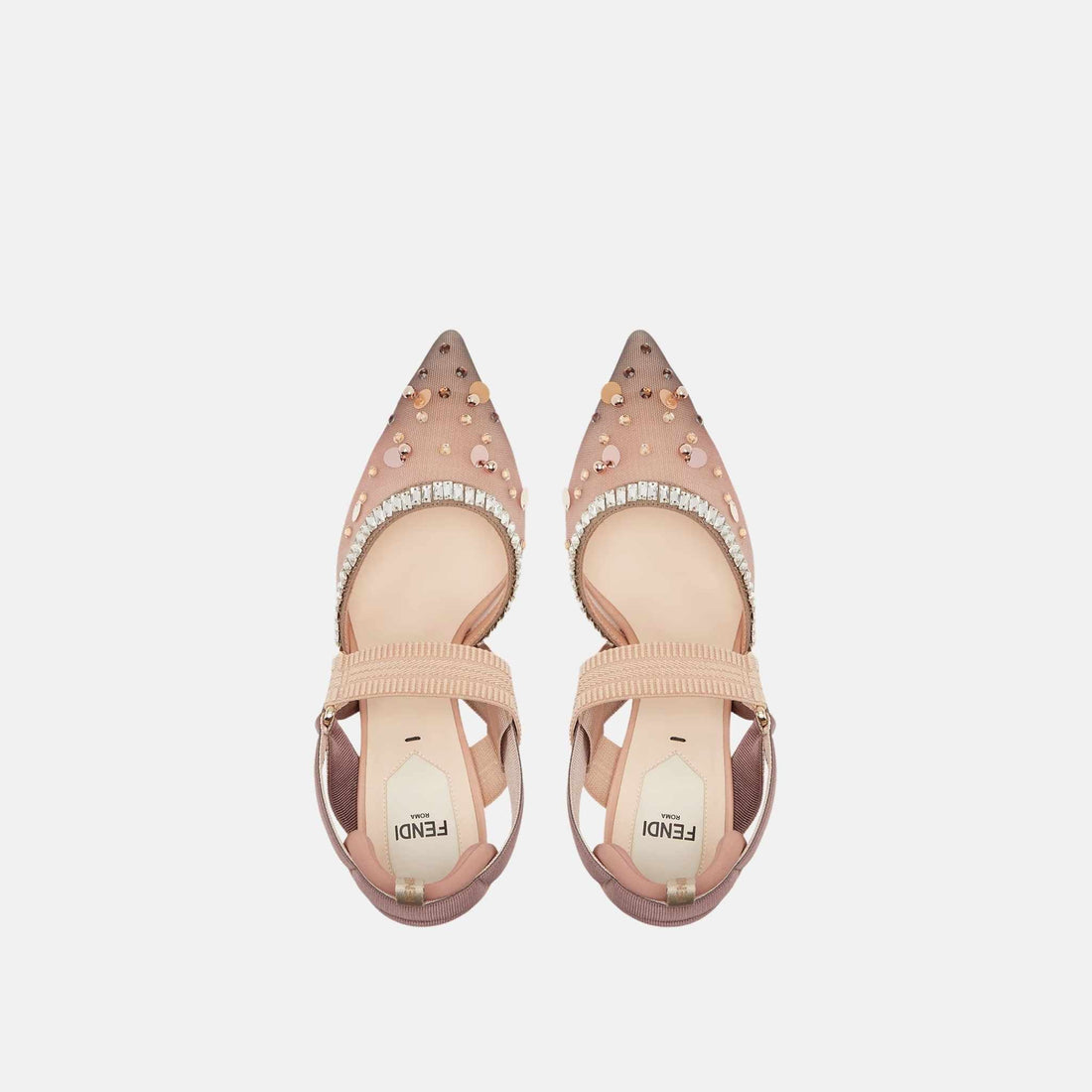 Colibri High Heeled Slingbacks In Pink Mesh &amp; Crystals