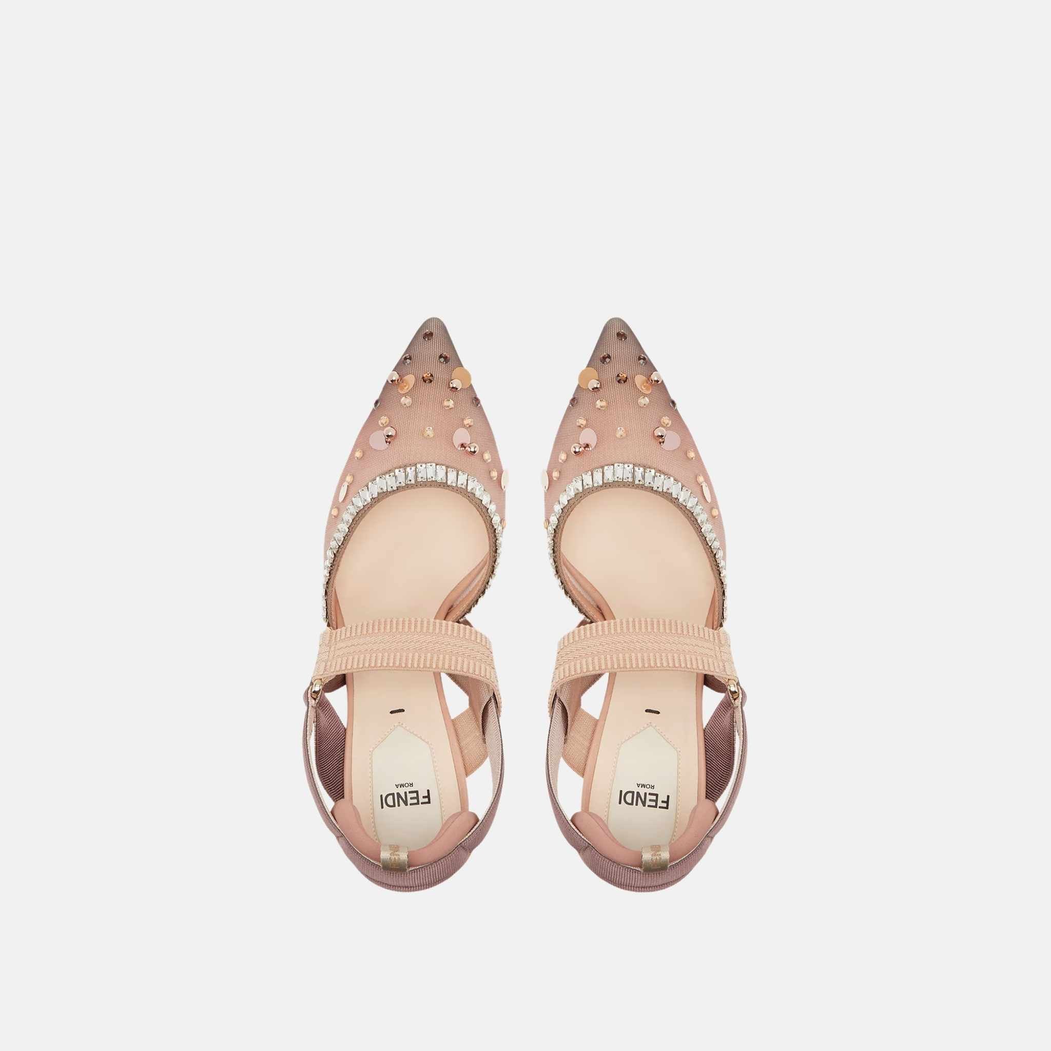 Colibri High Heeled Slingbacks In Pink Mesh &amp; Crystals