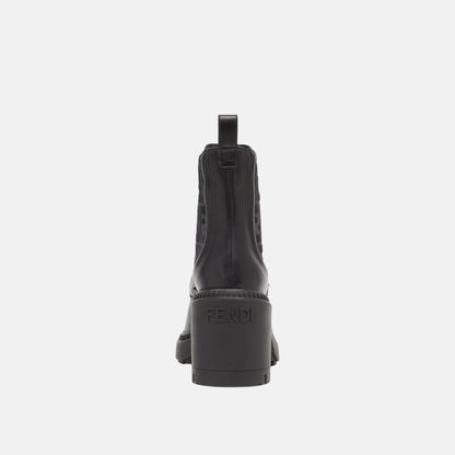 Domino Biker Boots In Black Grey FF Stretch Fabric Leather