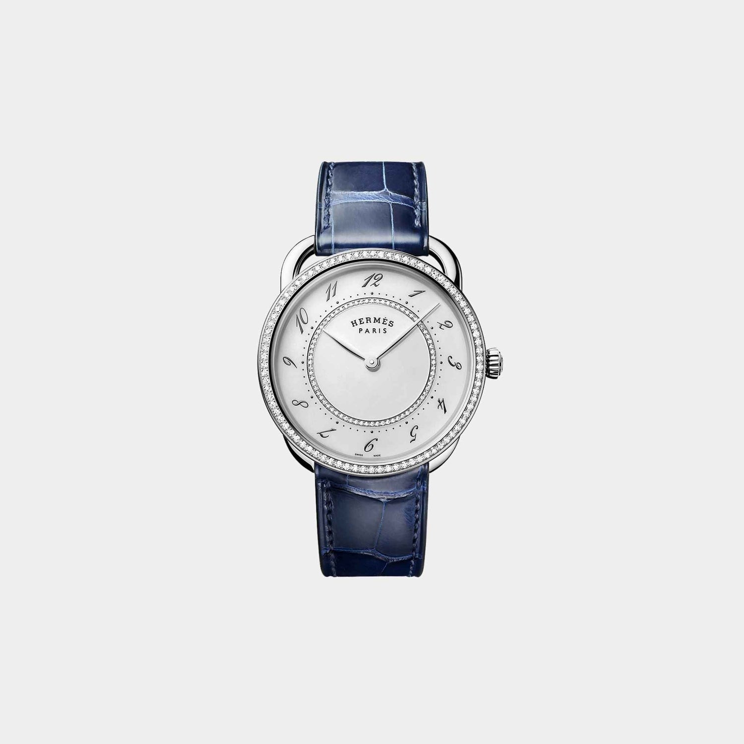 Arceau 36 mm Set-In Steel Watch With Blue Alligator Strap