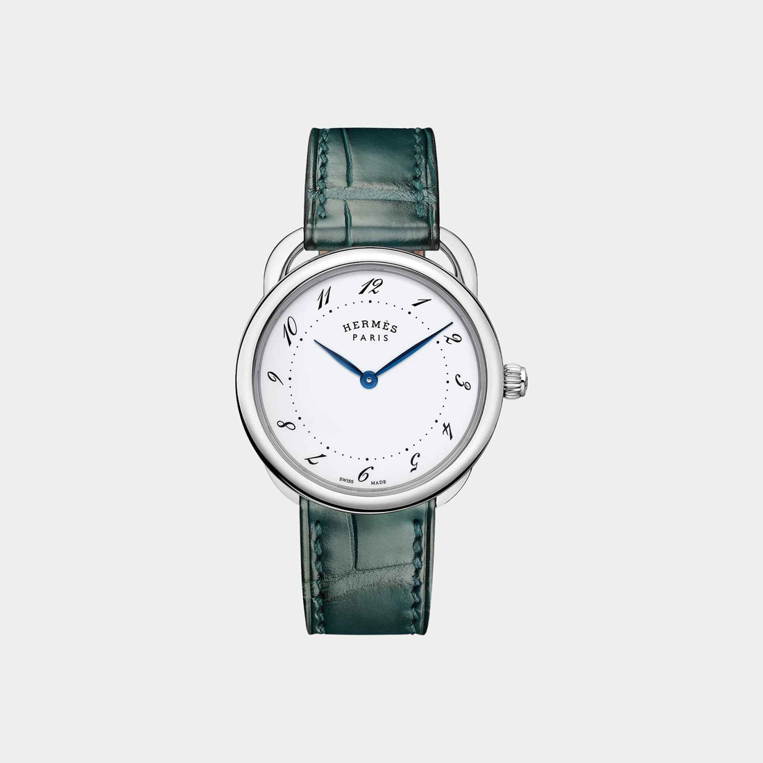 Arceau 36 mm Steel Watch With Green Matte Alligator Strap
