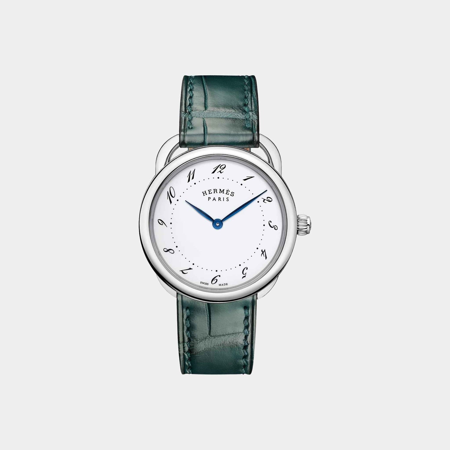 Arceau 36 mm Steel Watch With Green Matte Alligator Strap