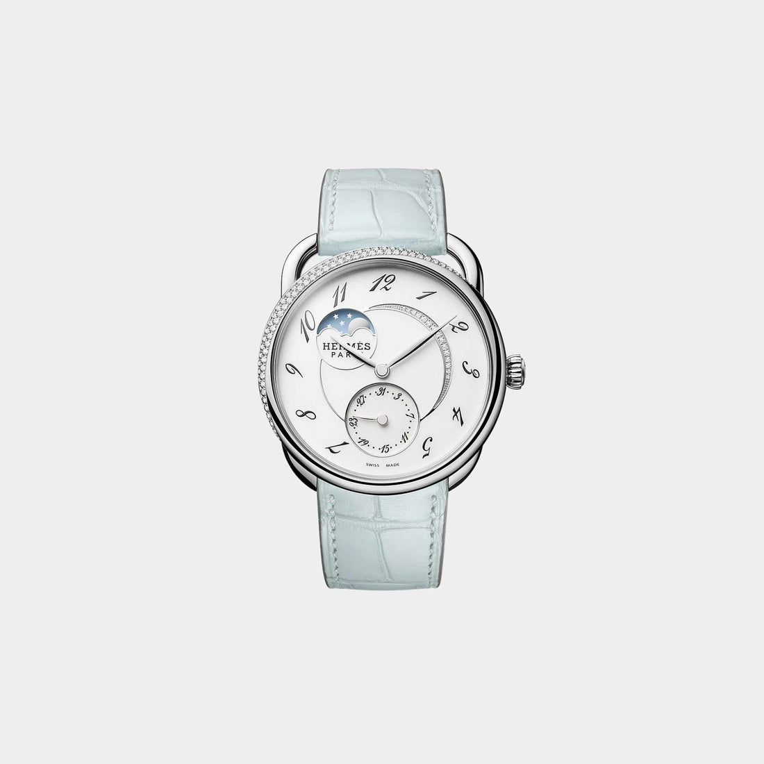 Arceau Petite Lune 38mm Watch Misty Blue Alligator Strap