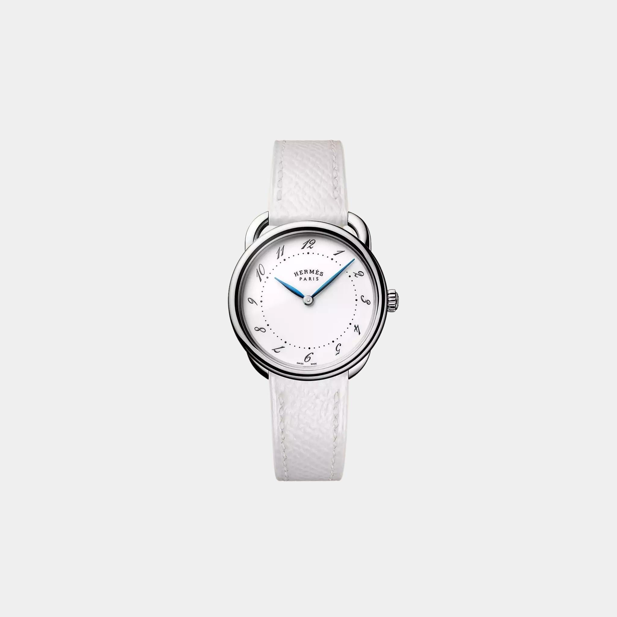 Arceau Steel 28 mm Watch With White Epsom Calfskin Strap
