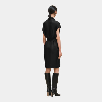 Ascot Collar Dress in Plain Silk Cavalry