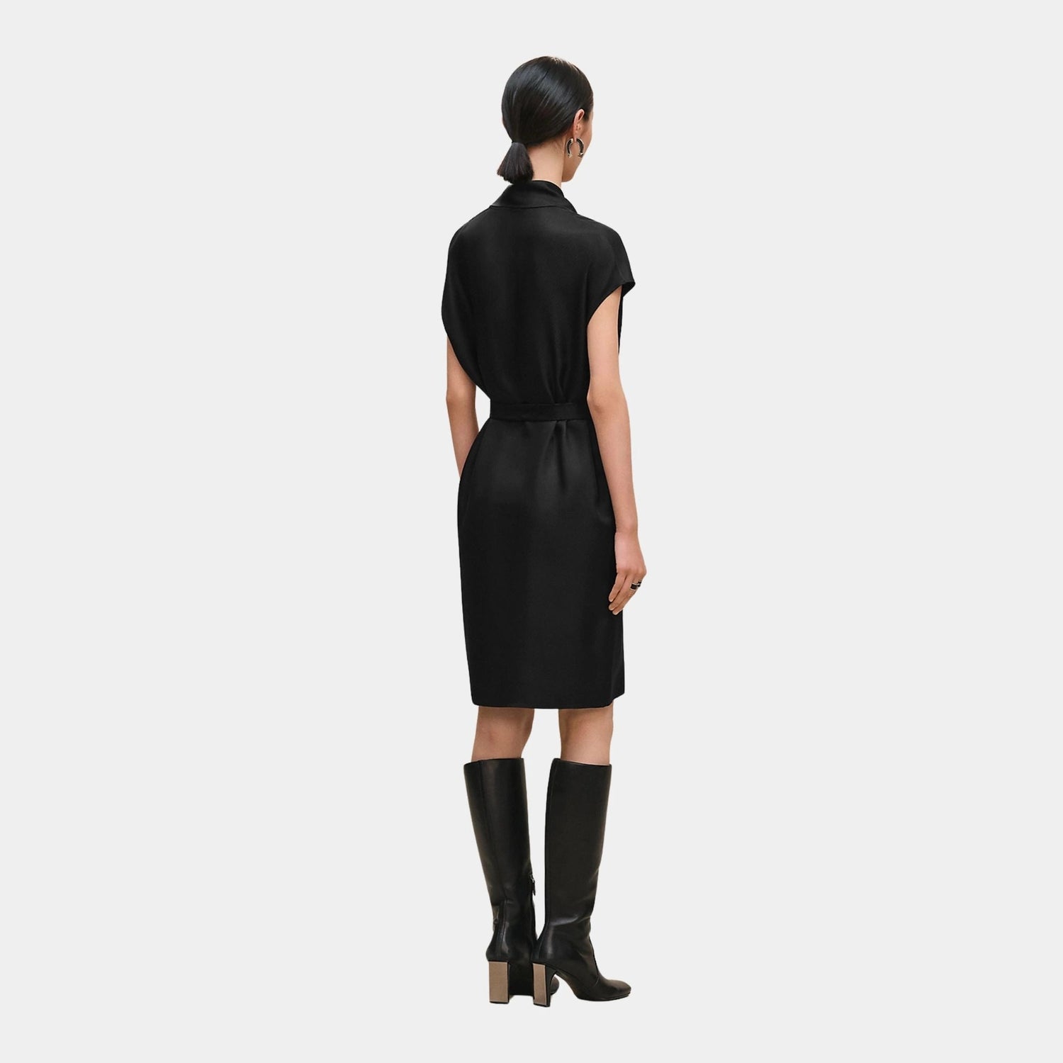 Ascot Collar Dress in Plain Silk Cavalry