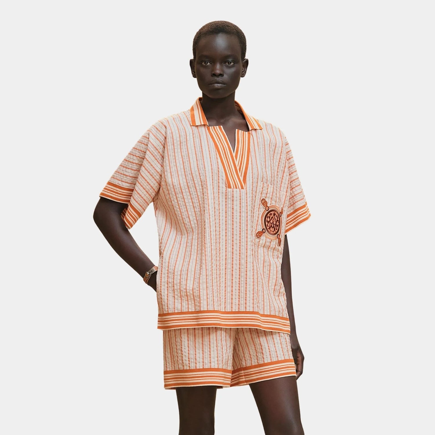Beach Shirt in Striped Seersucker