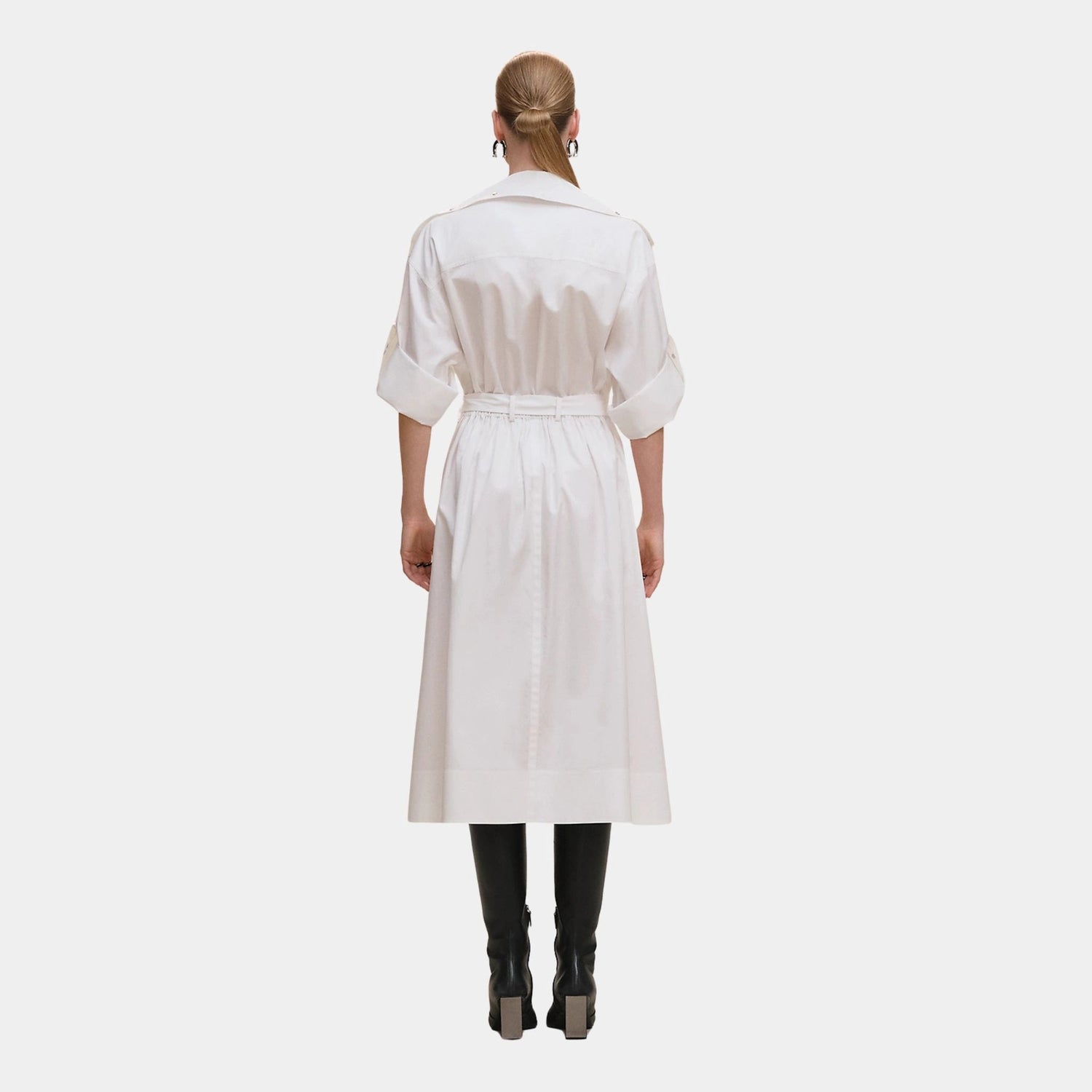 Belted Wide Dress in Cotton Twill