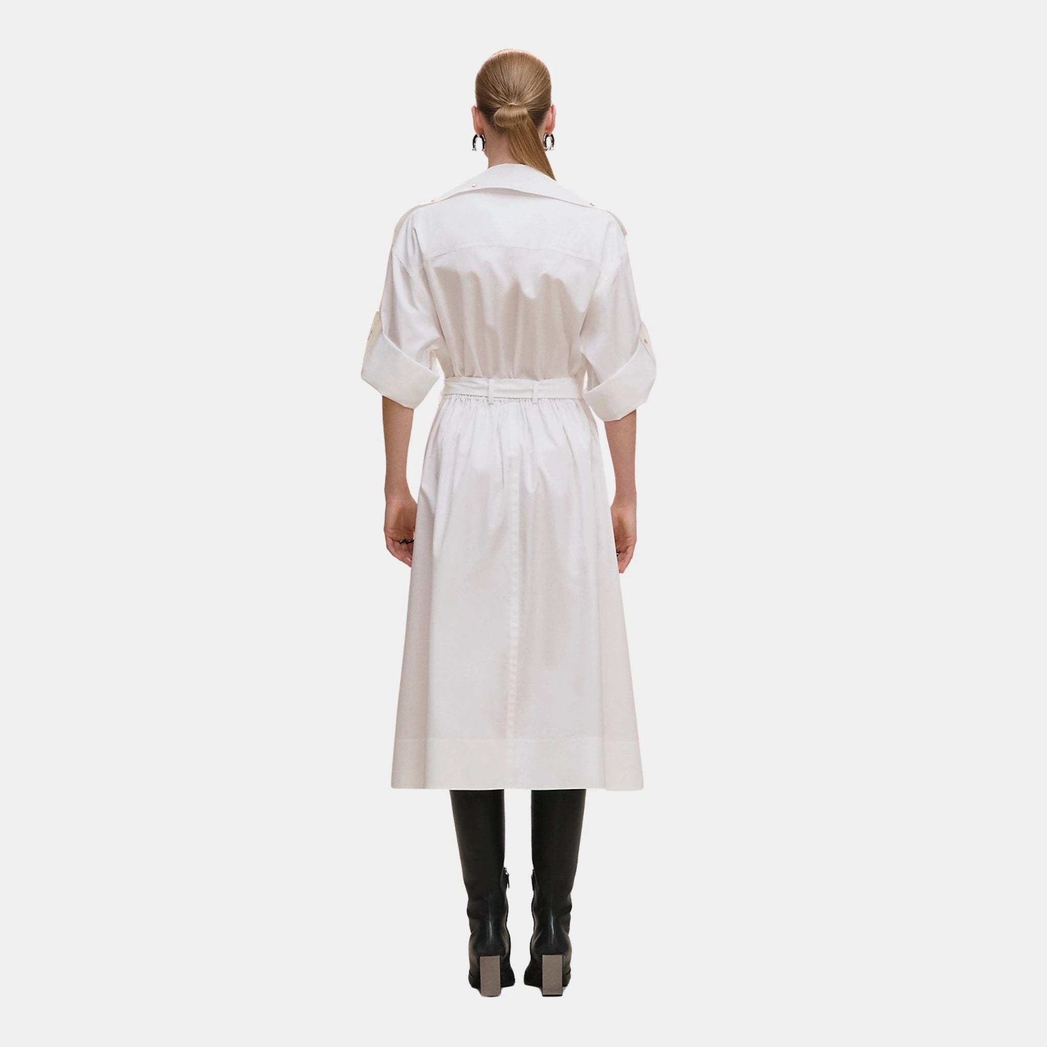 Belted Wide Dress in Cotton Twill