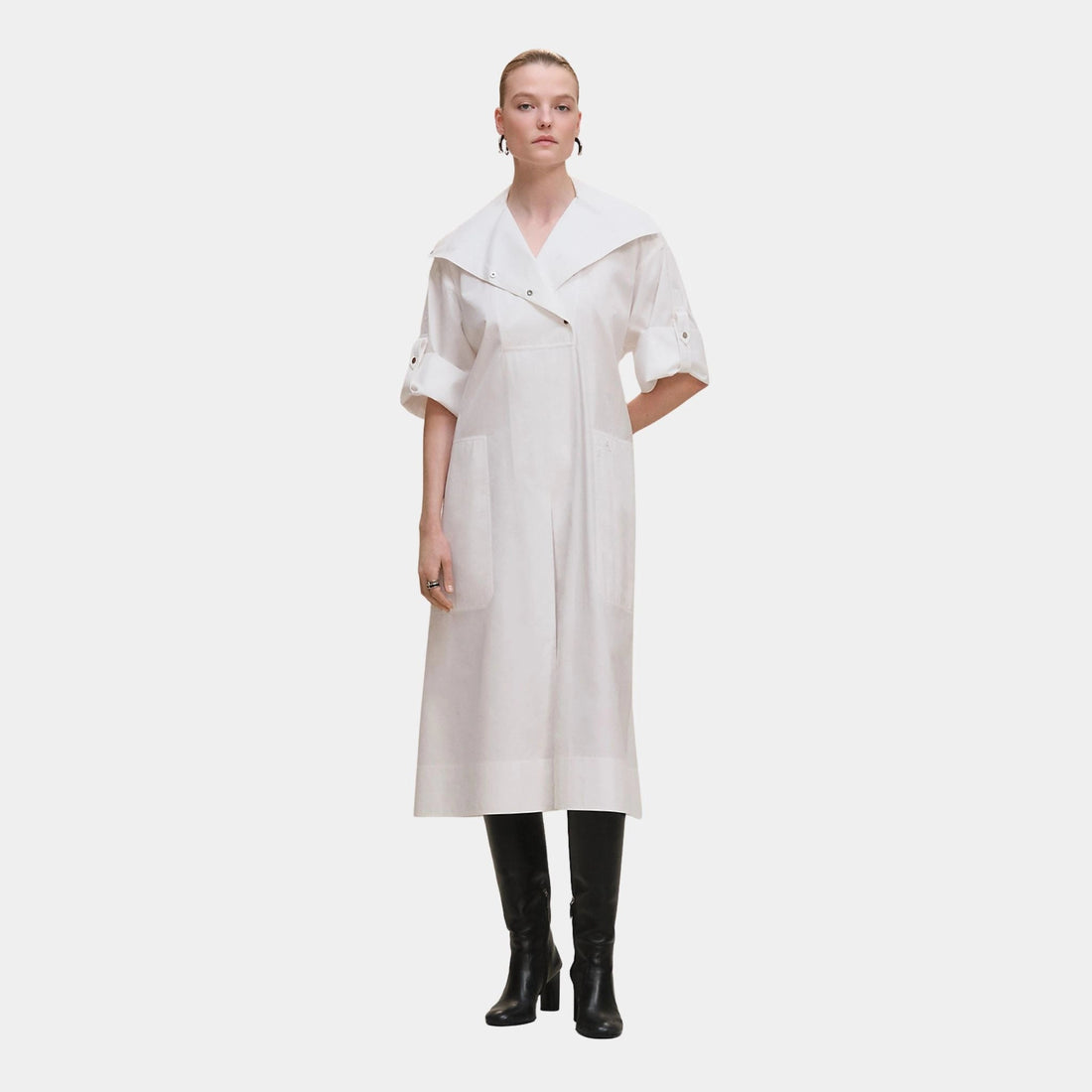 Belted Wide Dress in Cotton Twill