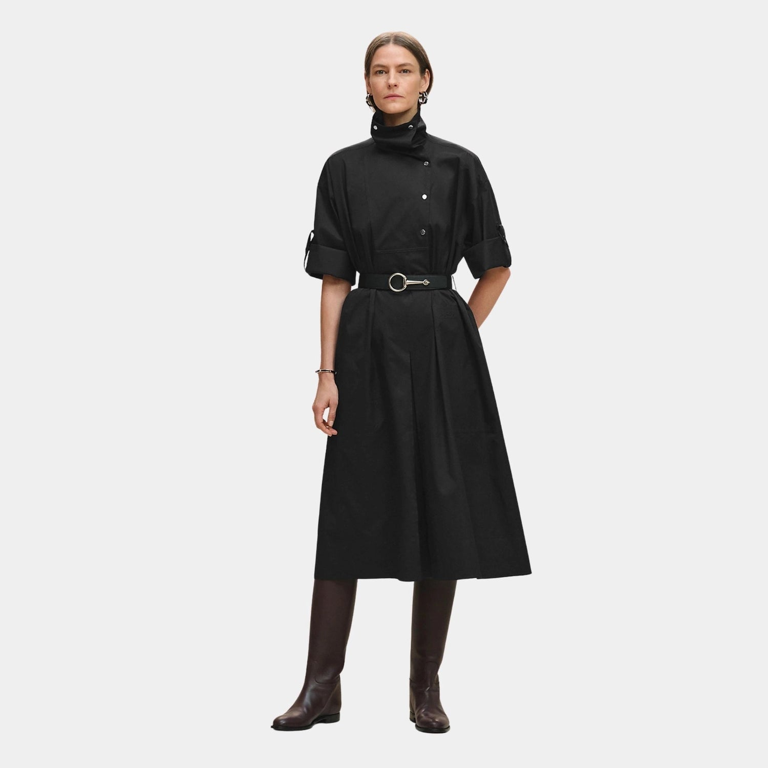 Belted Wide Dress in Cotton Twill