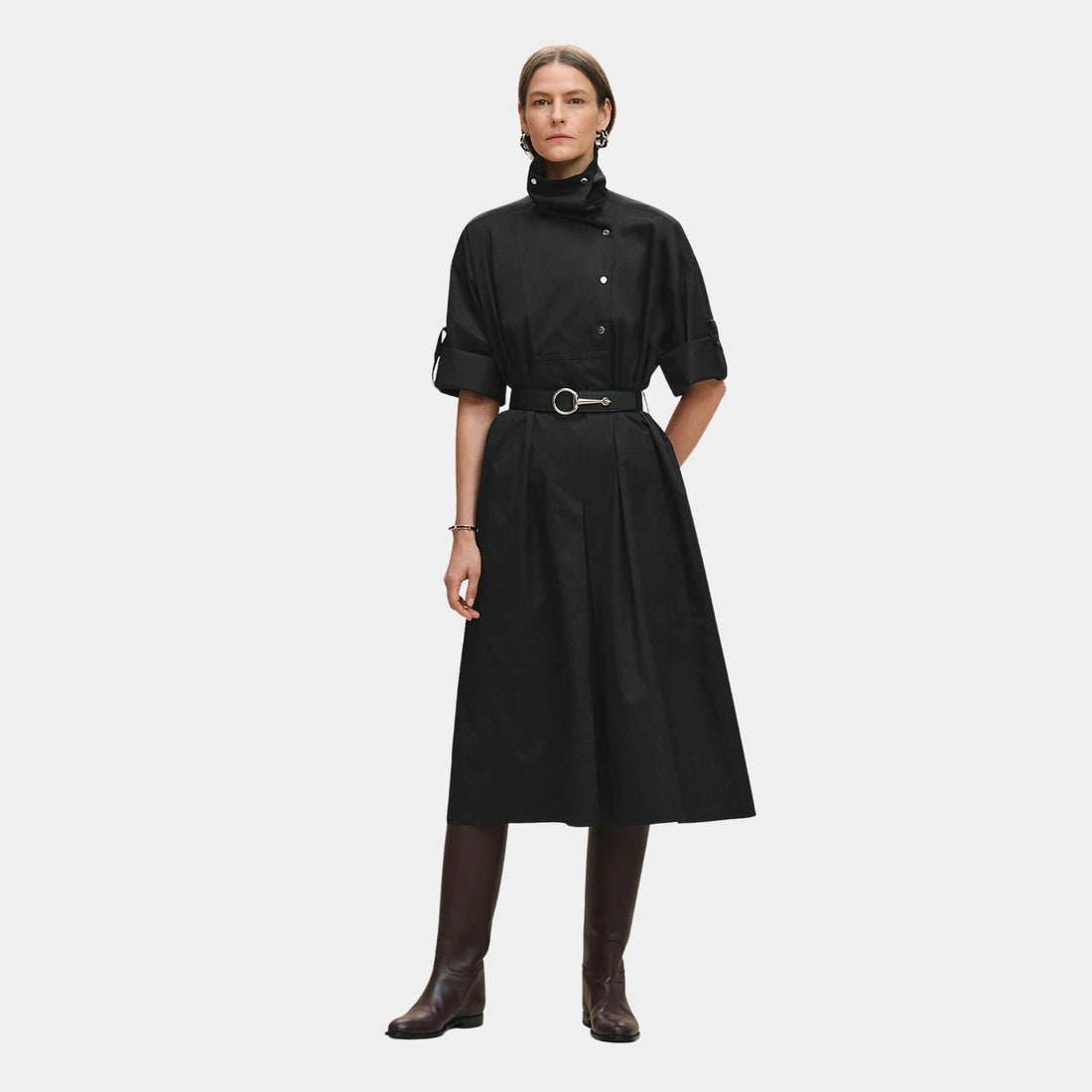 Belted Wide Dress in Cotton Twill