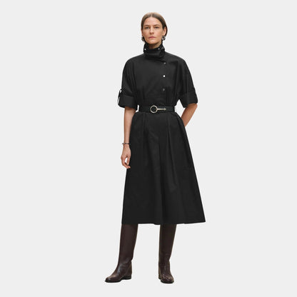 Belted Wide Dress in Cotton Twill