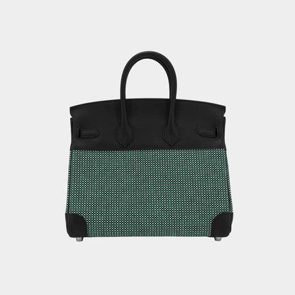 Birkin 25 Swift-Toile Quadrille Canvas Menthe/Black PHW