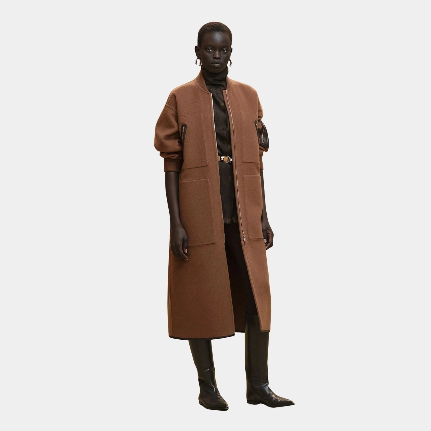 Bomber-inspired Coat in Double-sided Cashmere