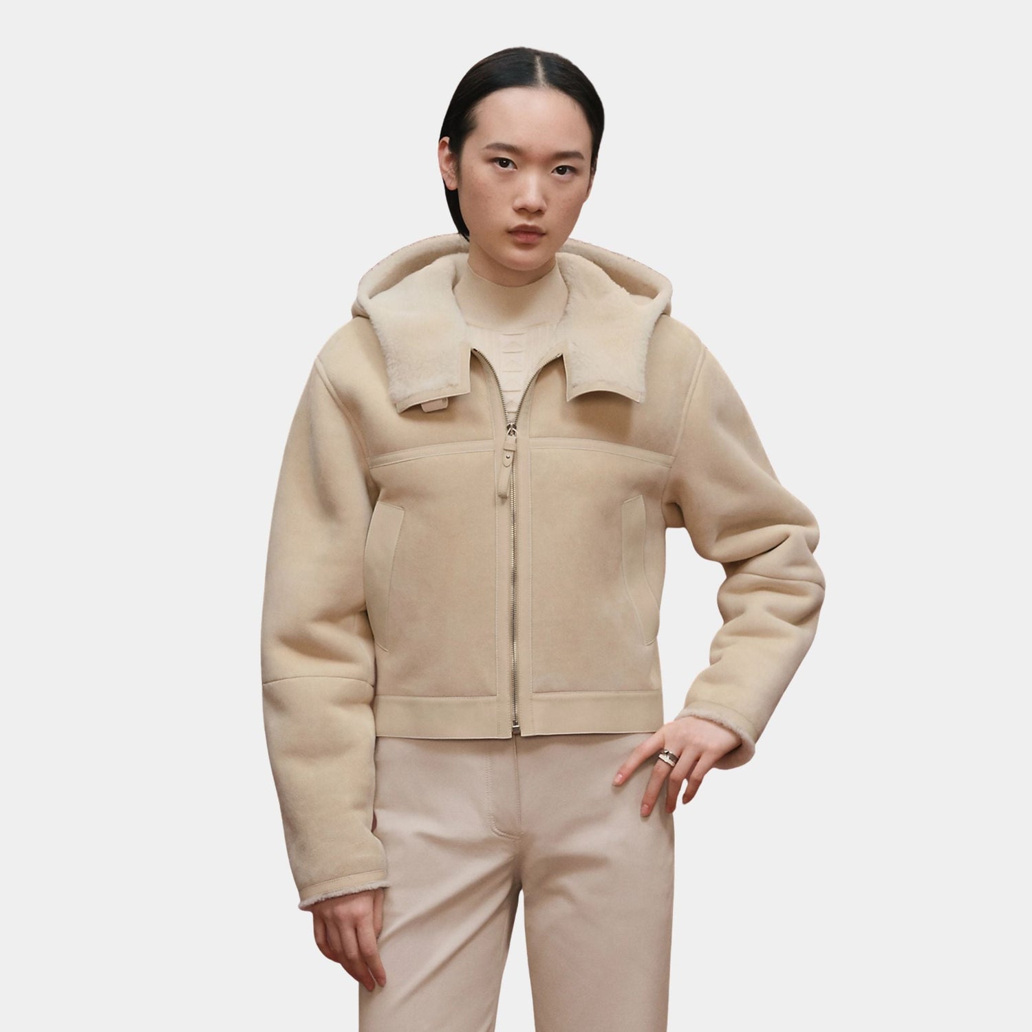 Bomber-inspired Jacket in Curly Sheepskin