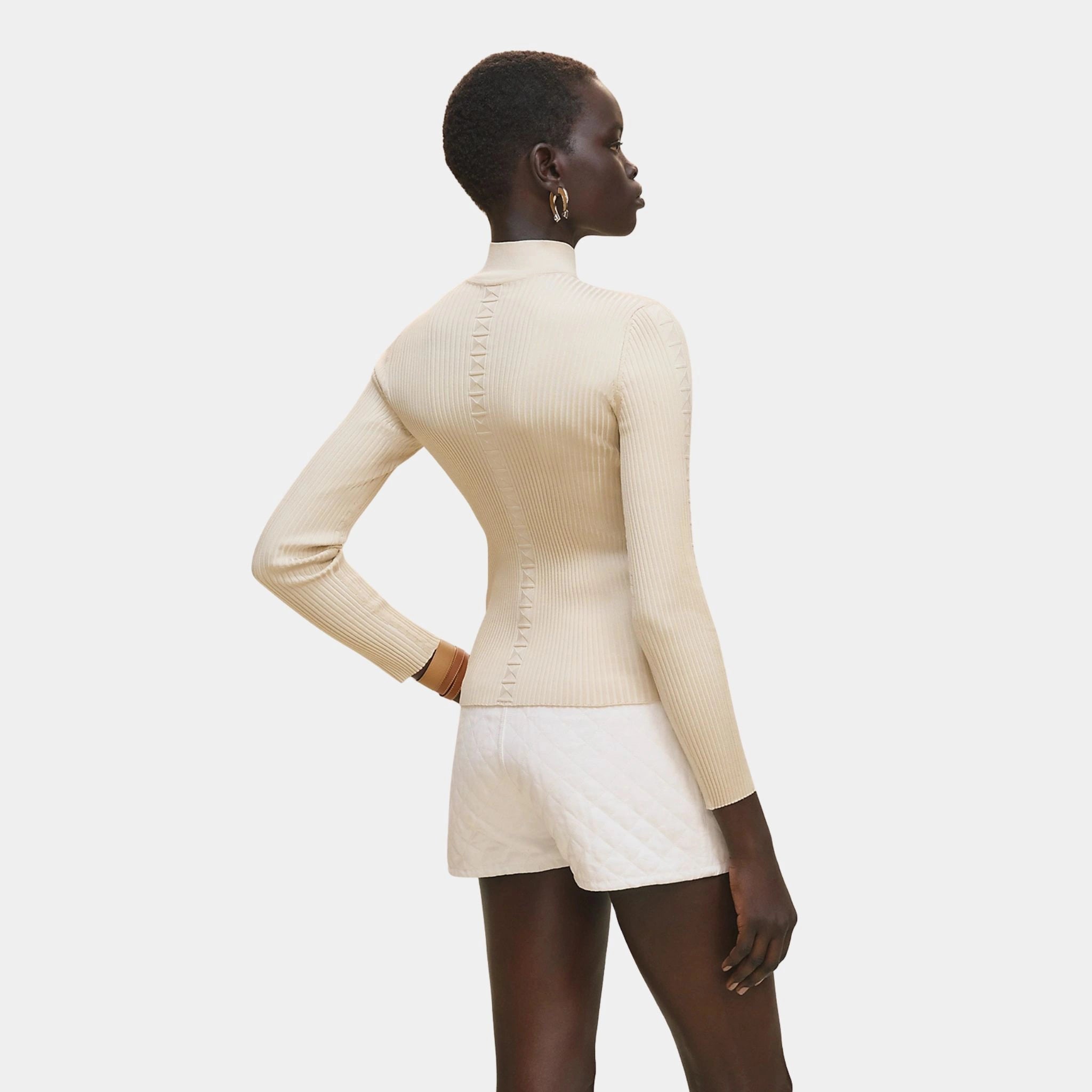 Cashmere Long-sleeve Sweater in Shiny Silk Knit