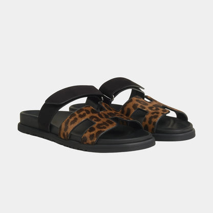 Chypre Sandals in Moire Calfskin and Suede Goatskin