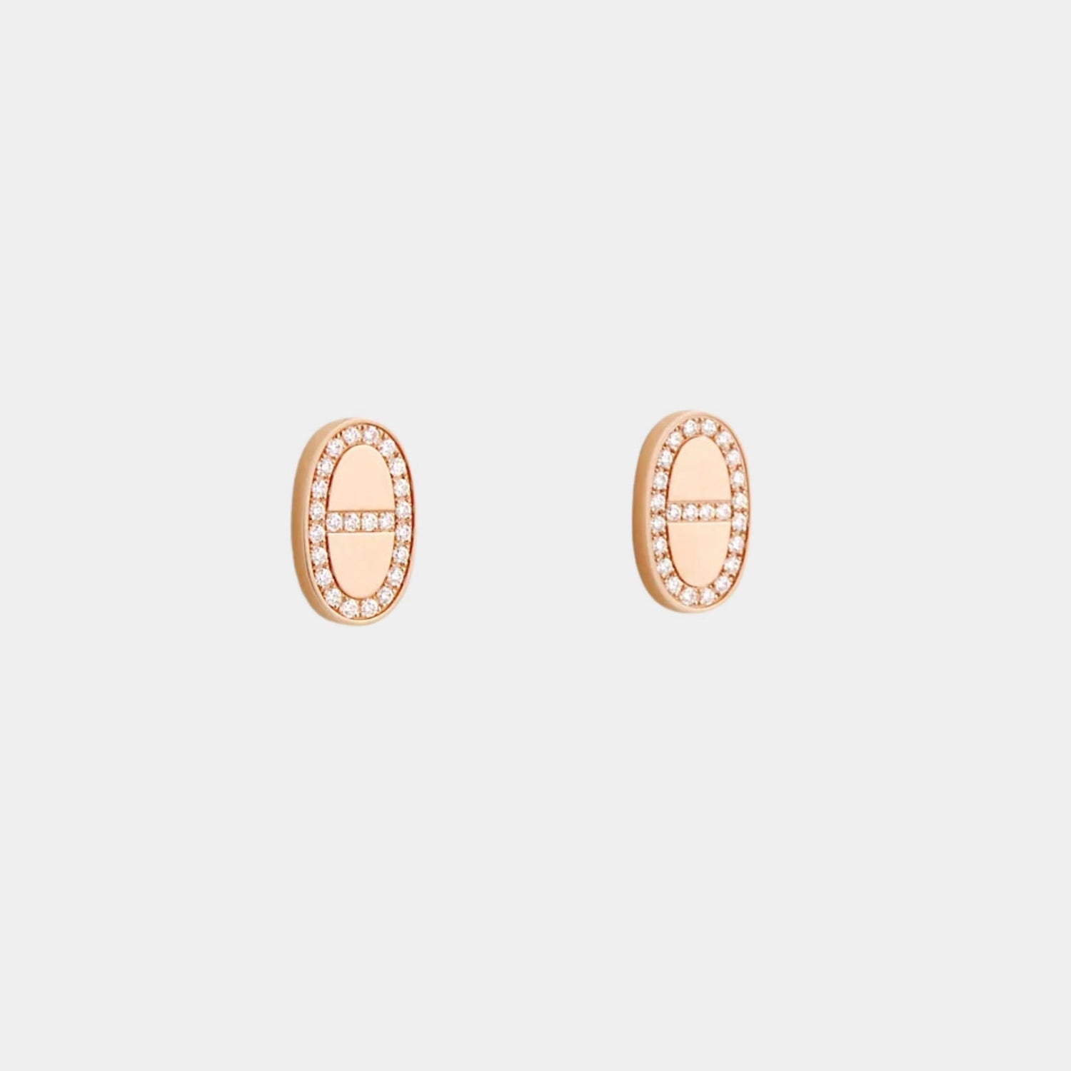 Contour Anchor Chain Stud Earrings Rose Gold Diamonds