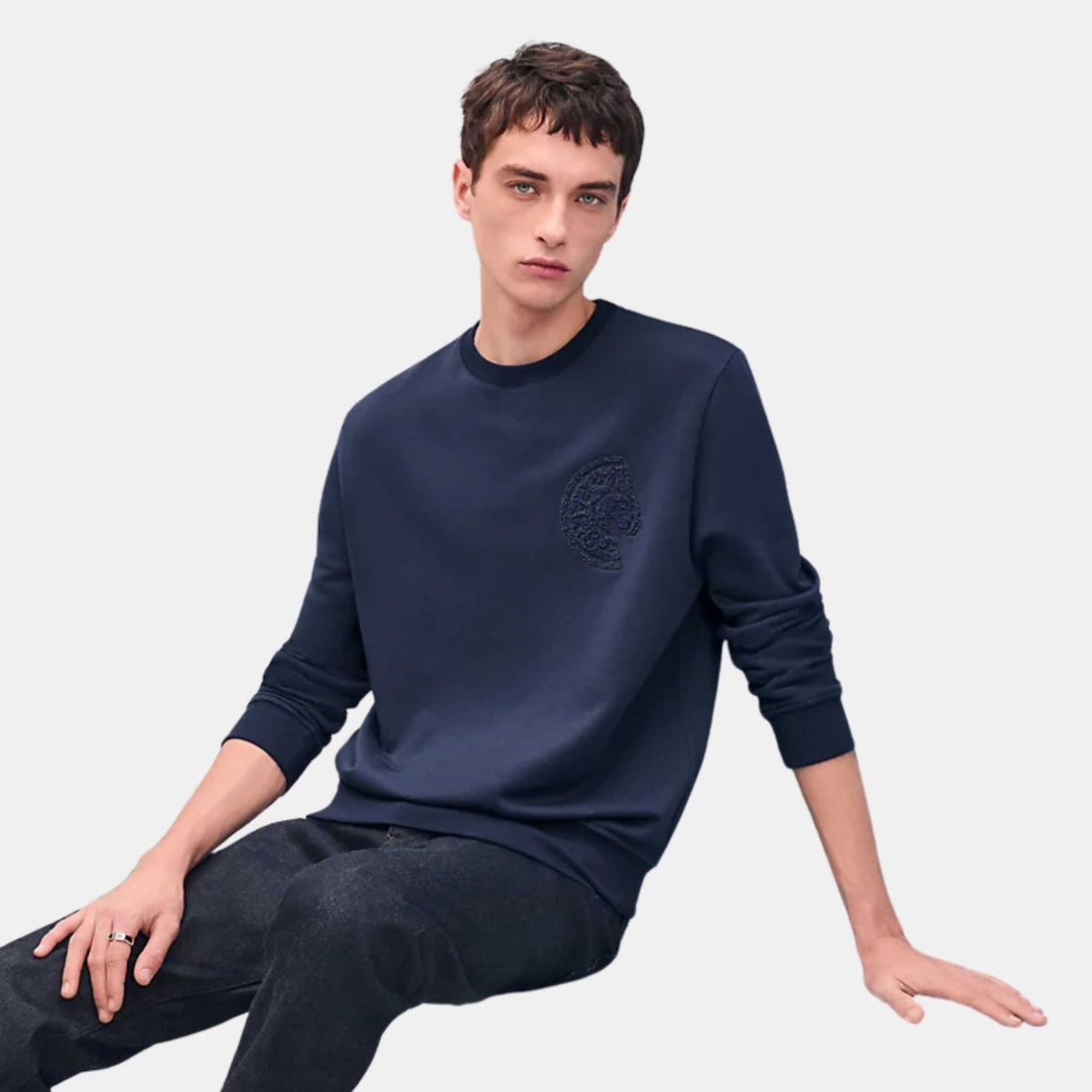 Crewneck Sweater With Clou De Selle Detail Ocean