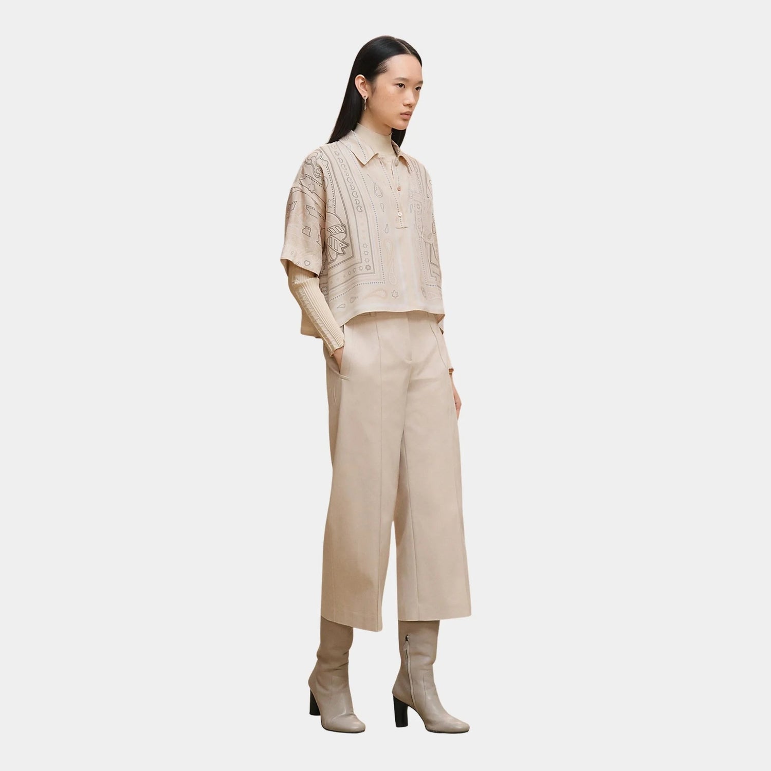 Cropped Pants in Double Stretch Cotton Twill