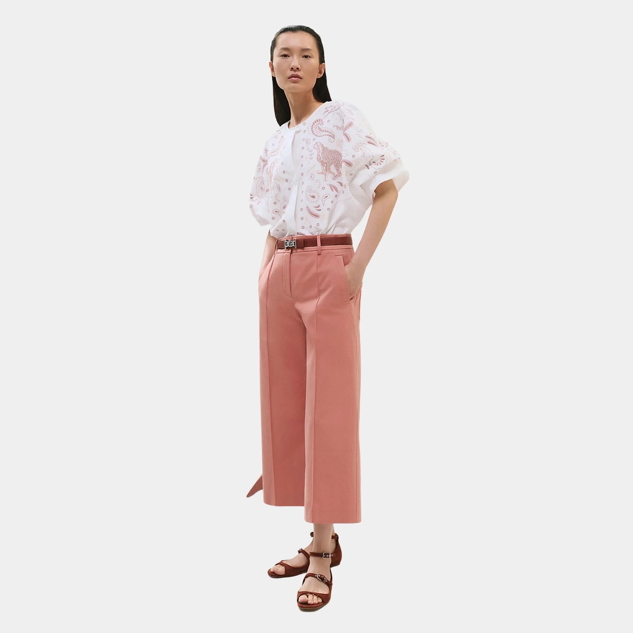 Cropped Pants in Double Stretch Cotton Twill