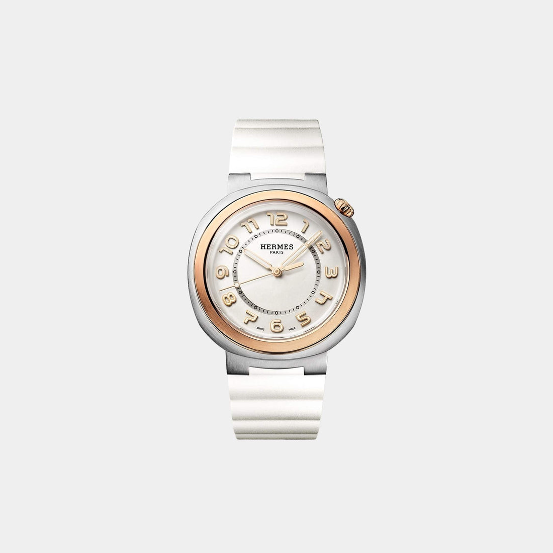 Cut 36 mm Steel-Rose Gold Watch With White Rubber Strap