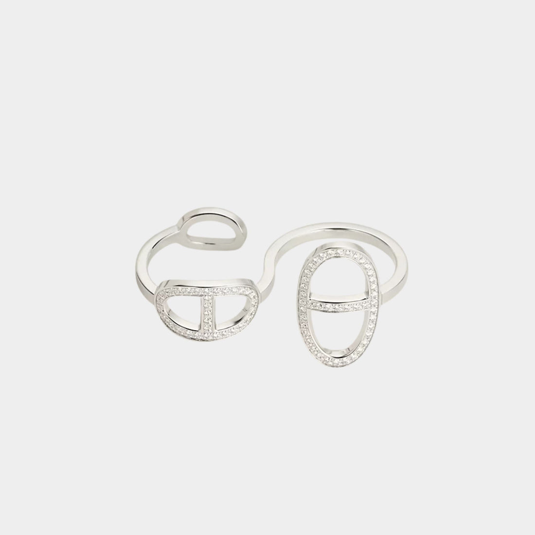 Double Anchor Chain Contour Ring White Gold Diamonds