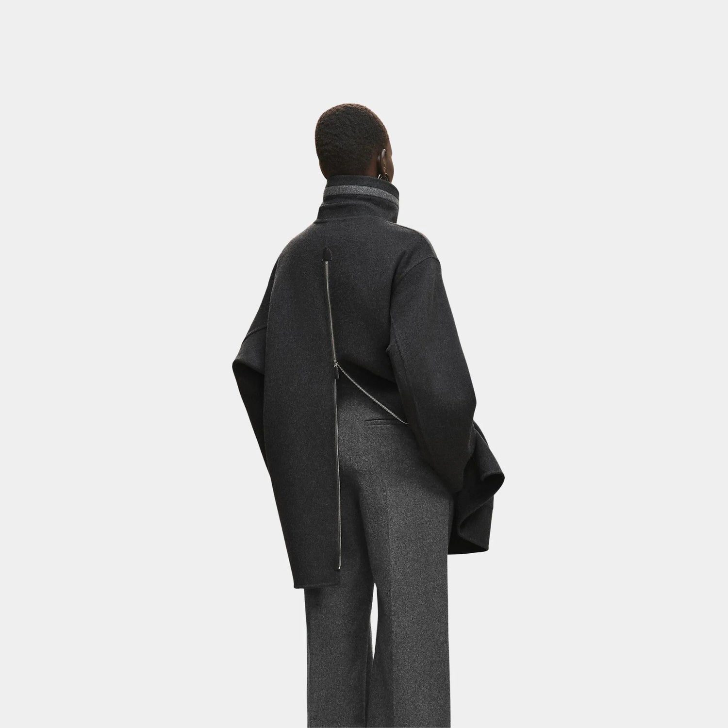 Double-sided Cashmere Coat with Felt and Leather Details