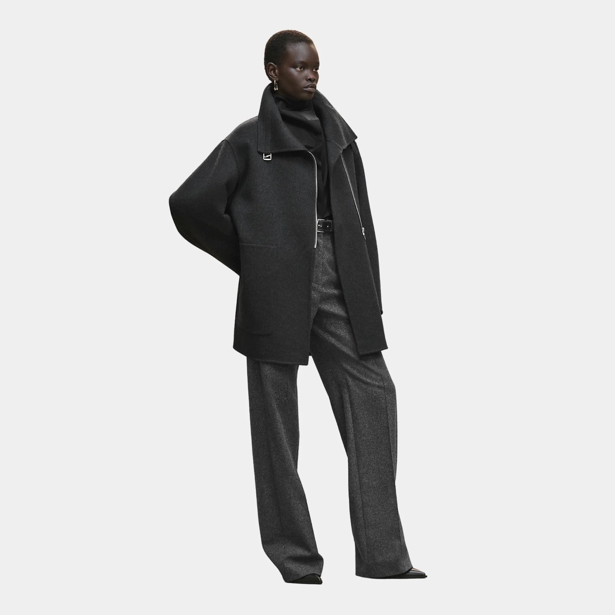 Double-sided Cashmere Coat with Felt and Leather Details