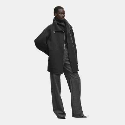 Double-sided Cashmere Coat with Felt and Leather Details