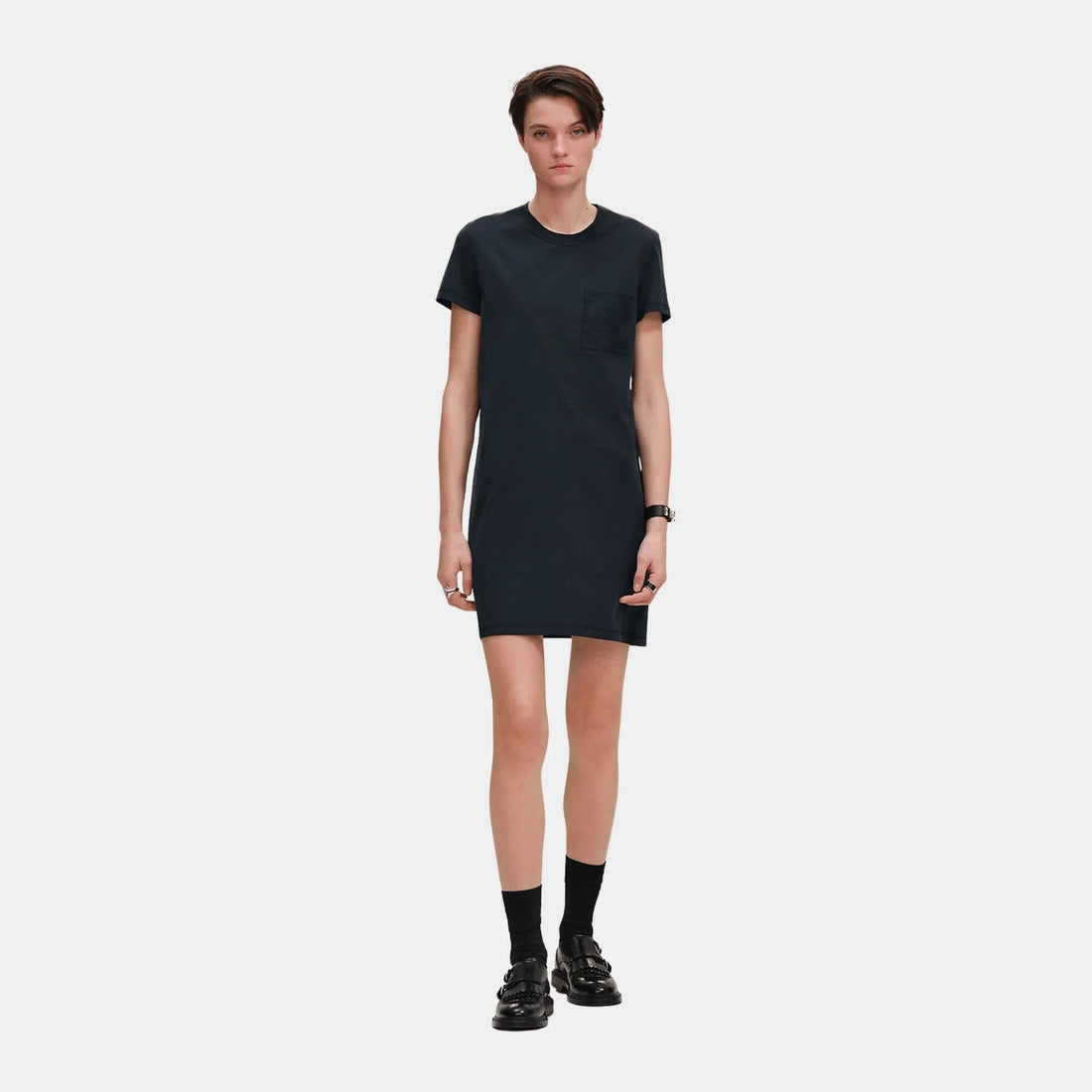 Embroidered Pocket Dress in Plain Cotton Jersey
