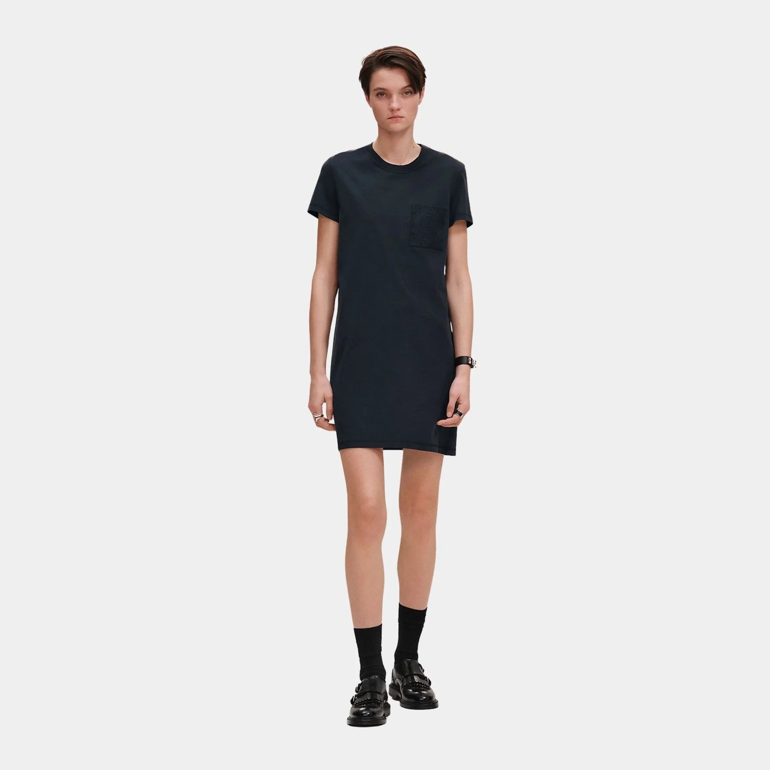 Embroidered Pocket Dress in Plain Cotton Jersey