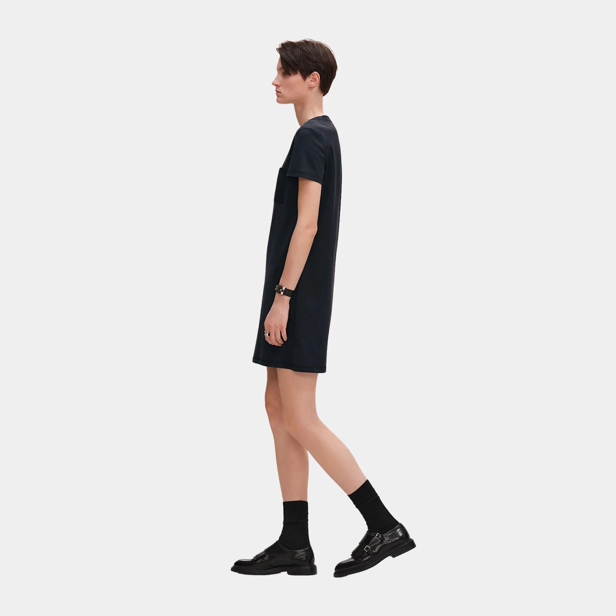 Embroidered Pocket Dress in Plain Cotton Jersey