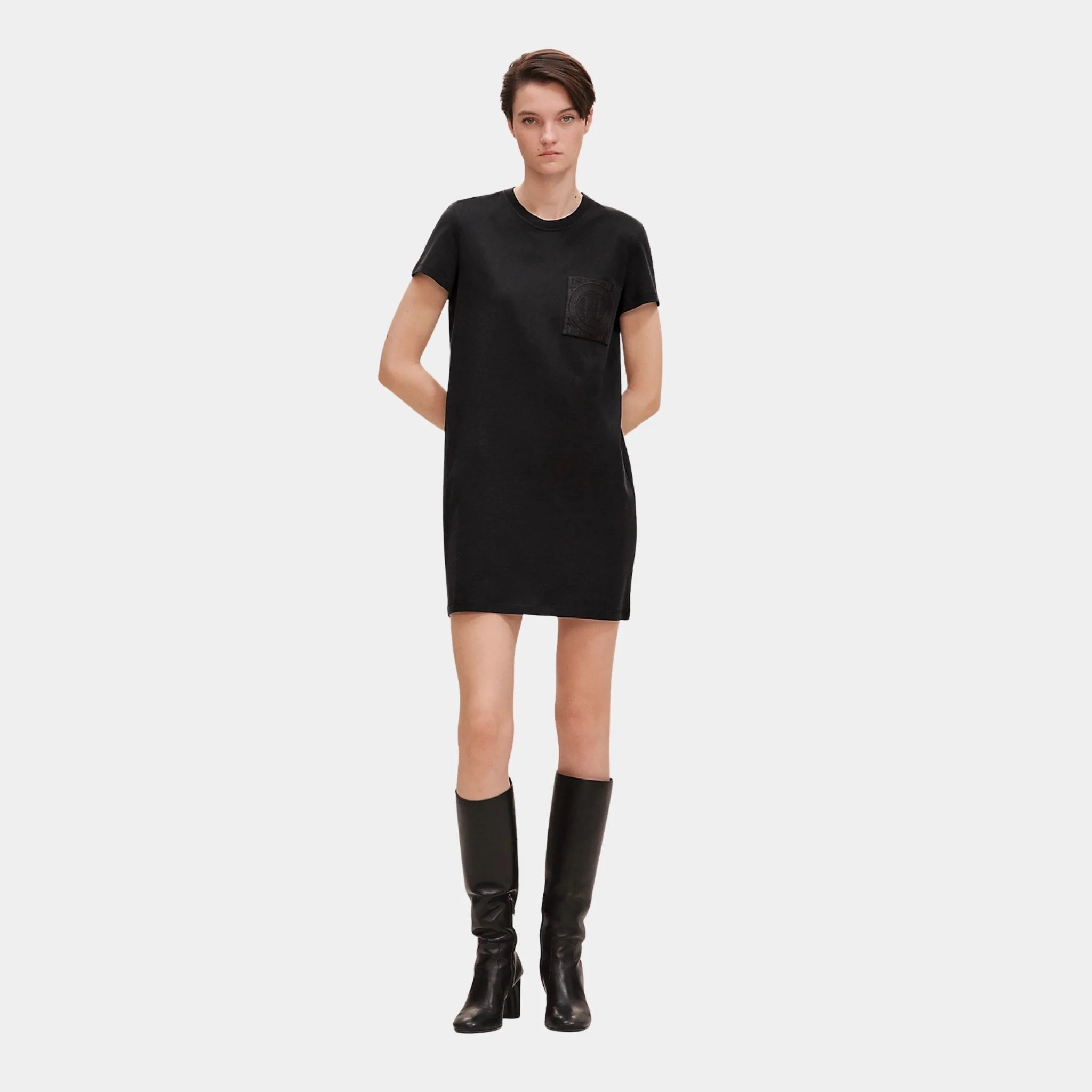 Embroidered Pocket Dress in Plain Cotton Jersey