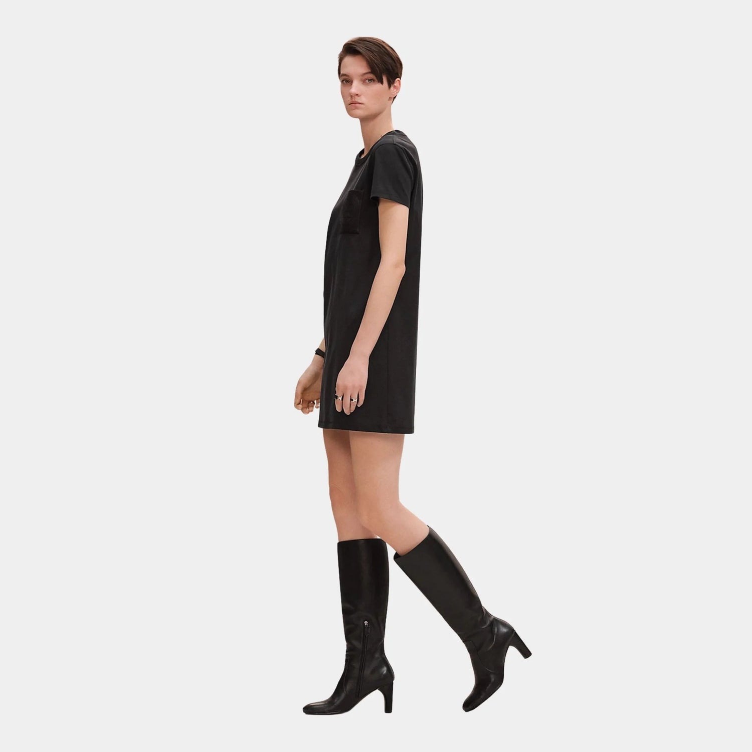 Embroidered Pocket Dress in Plain Cotton Jersey
