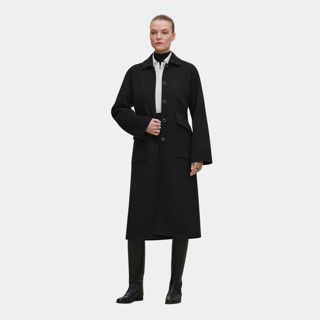 Equestrian Long Jacket in Double-sided Cashmere