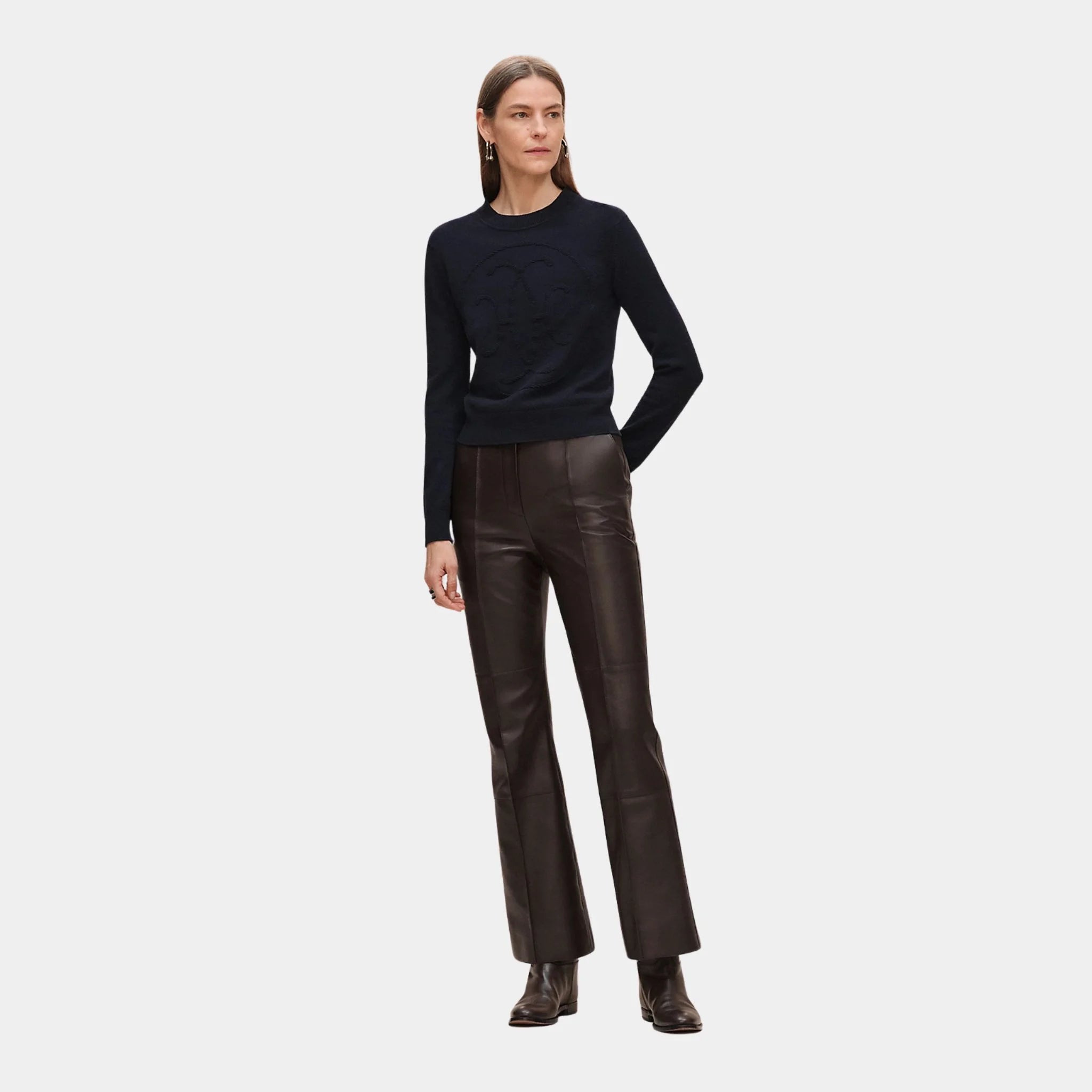 H Lift Long-sleeve Sweater in Plain Scottish Cashmere