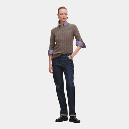 H Long-Sleeve Sweater in Plain Wool Knit