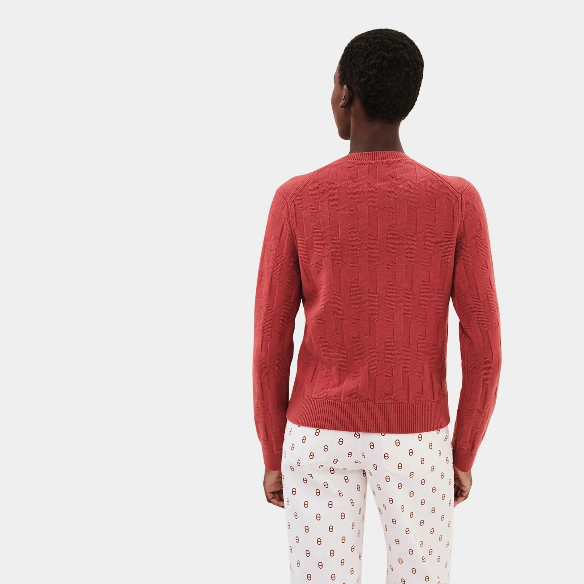 H Long-Sleeve Sweater in Plain Wool Knit
